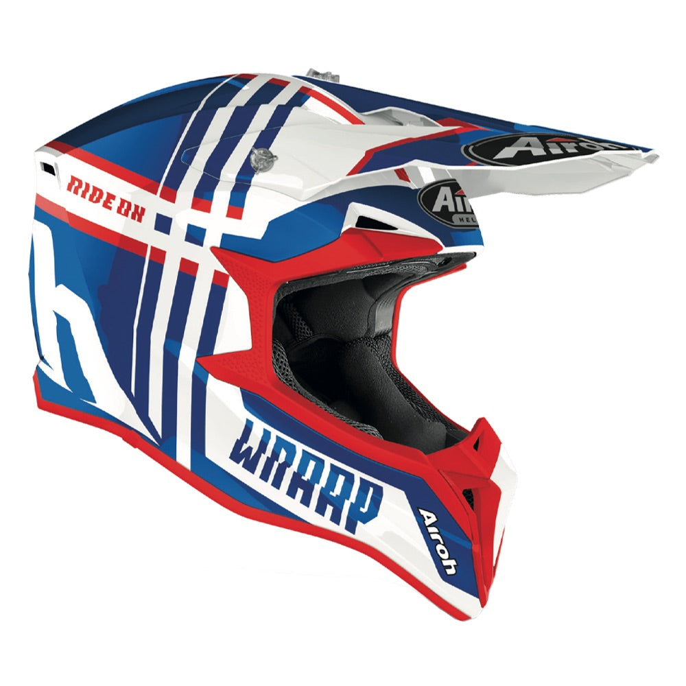 Airoh Wraap Broken Motocross Helmet Gloss Blue / Red