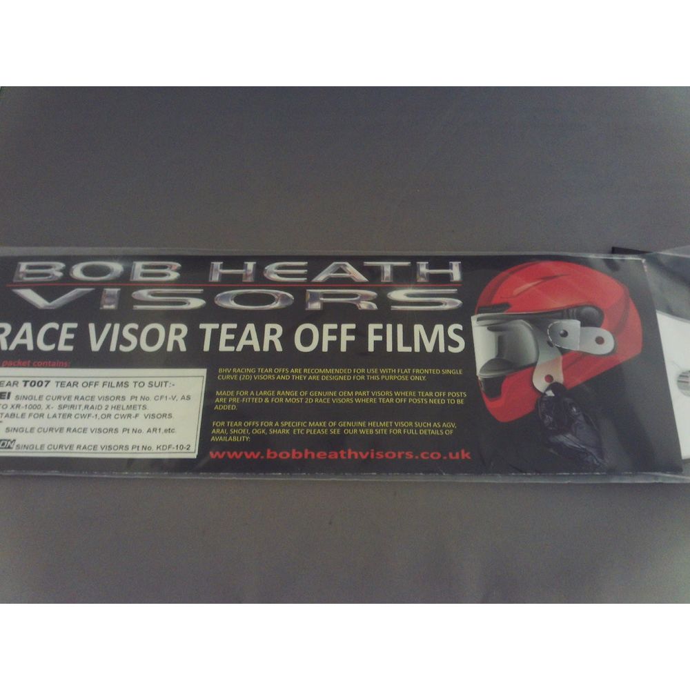 Bob Heath Tear Offs Clear Shoei, OGK, KBC - Pack Of 10