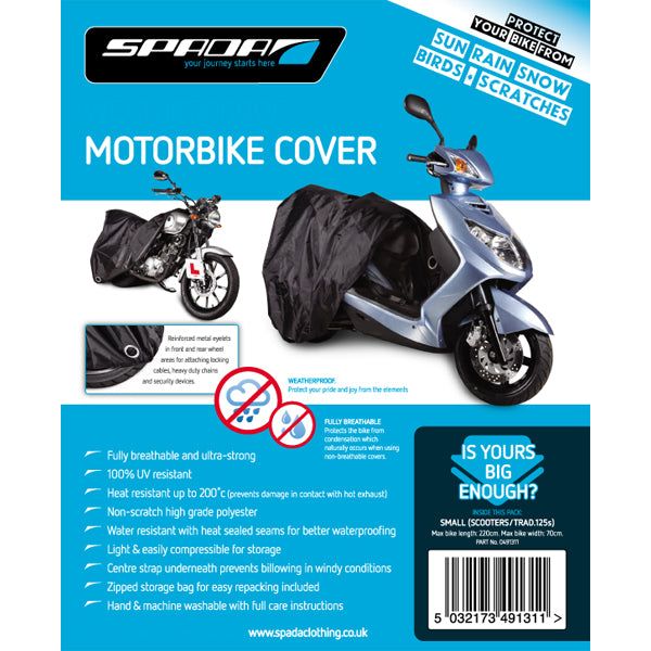 Spada Motorcycle Cover Small Scooters / Traditional 125's Black