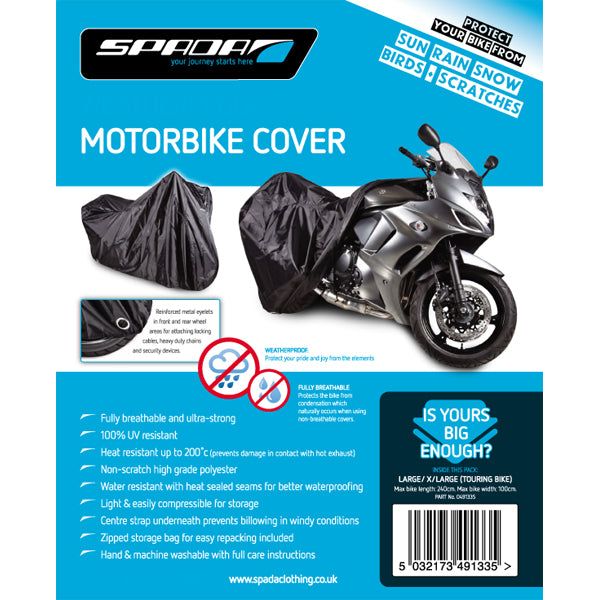 Spada Motorcycle Cover Large / XL Touring Bikes No Luggage Black