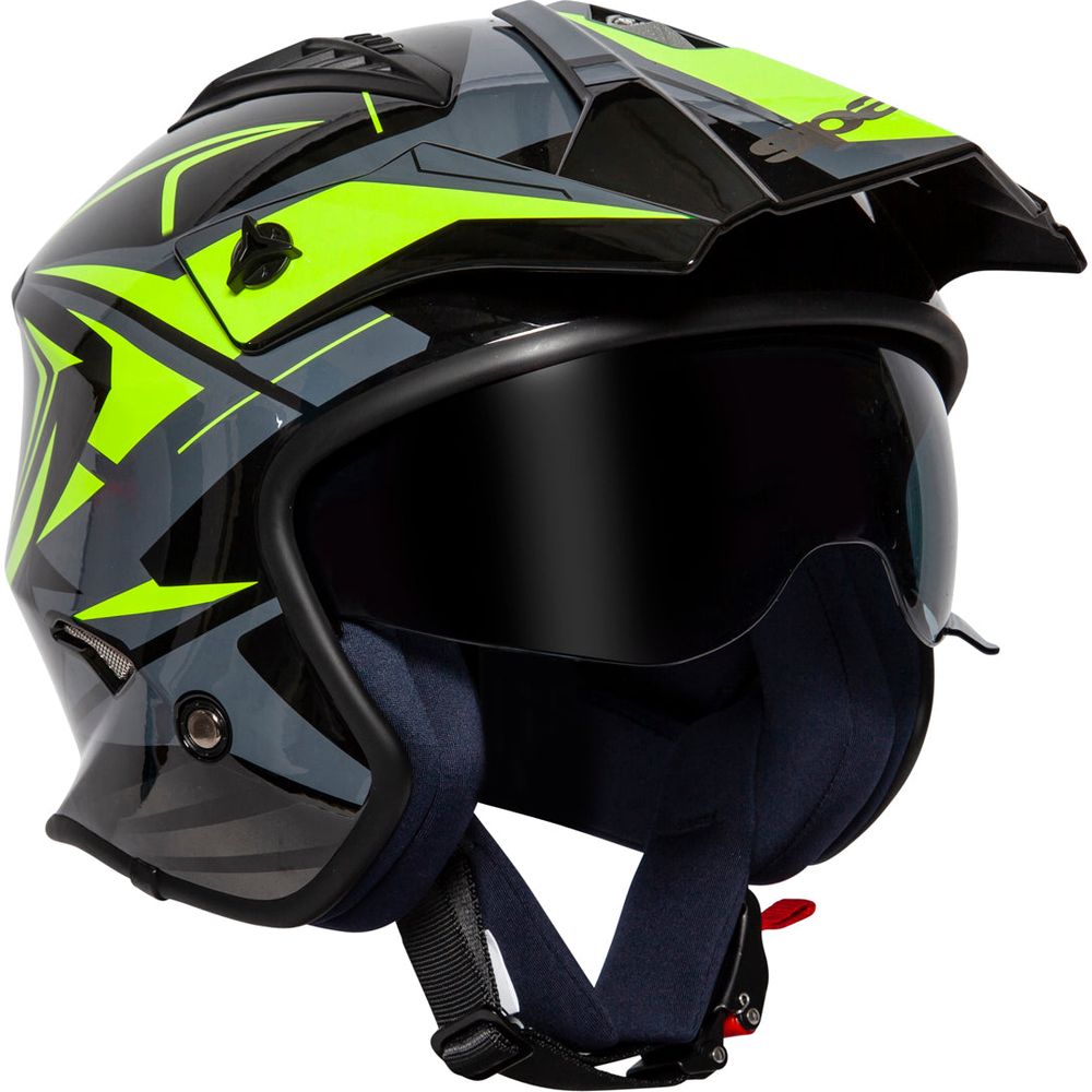 Spada Rock Stream Open Face Helmet Black / Fluo Yellow / Grey