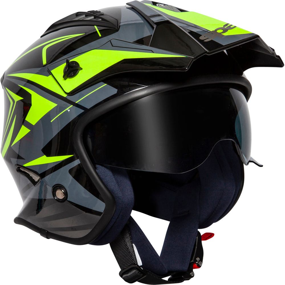 Spada Rock Stream Open Face Helmet Black / Fluo Yellow / Grey