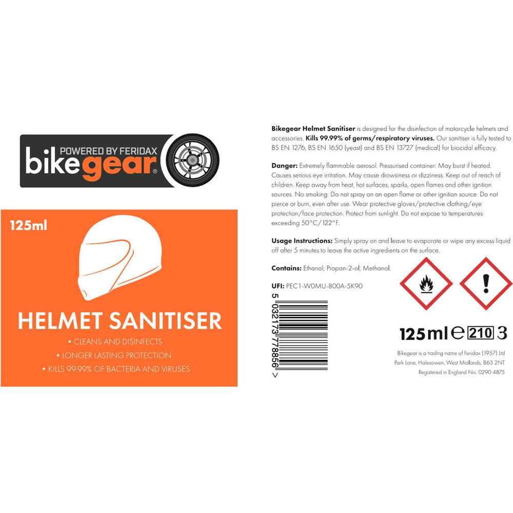 Bikegear Helmet Sanitiser - 125ml