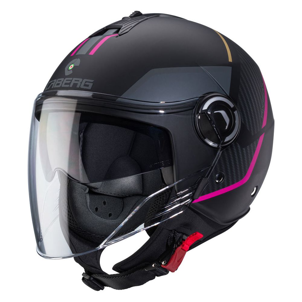 Caberg Riviera V4X Geo Open Face Helmet Matt Black / Fuchsia / Anthracite