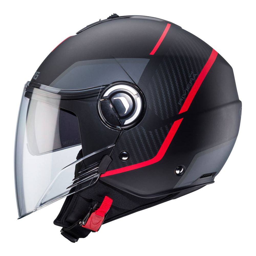 Caberg Riviera V4X Geo Open Face Helmet Matt Black / Red / Anthracite