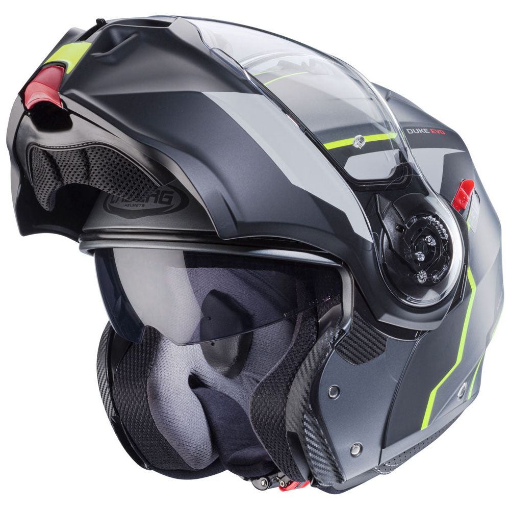 Caberg Duke Evo Move Flip-Up Helmet Matt Gun Metal / Black / Yellow  - FREE UK Shipping, FREE 365 Day Returns | Moto Central