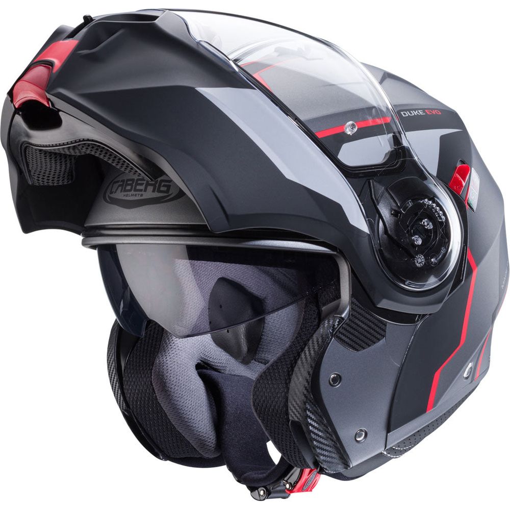 Caberg Duke Evo Move Flip-Up Helmet Matt Gun Metal / Black / Red - FREE UK Shipping, FREE 365 Day Returns | Moto Central