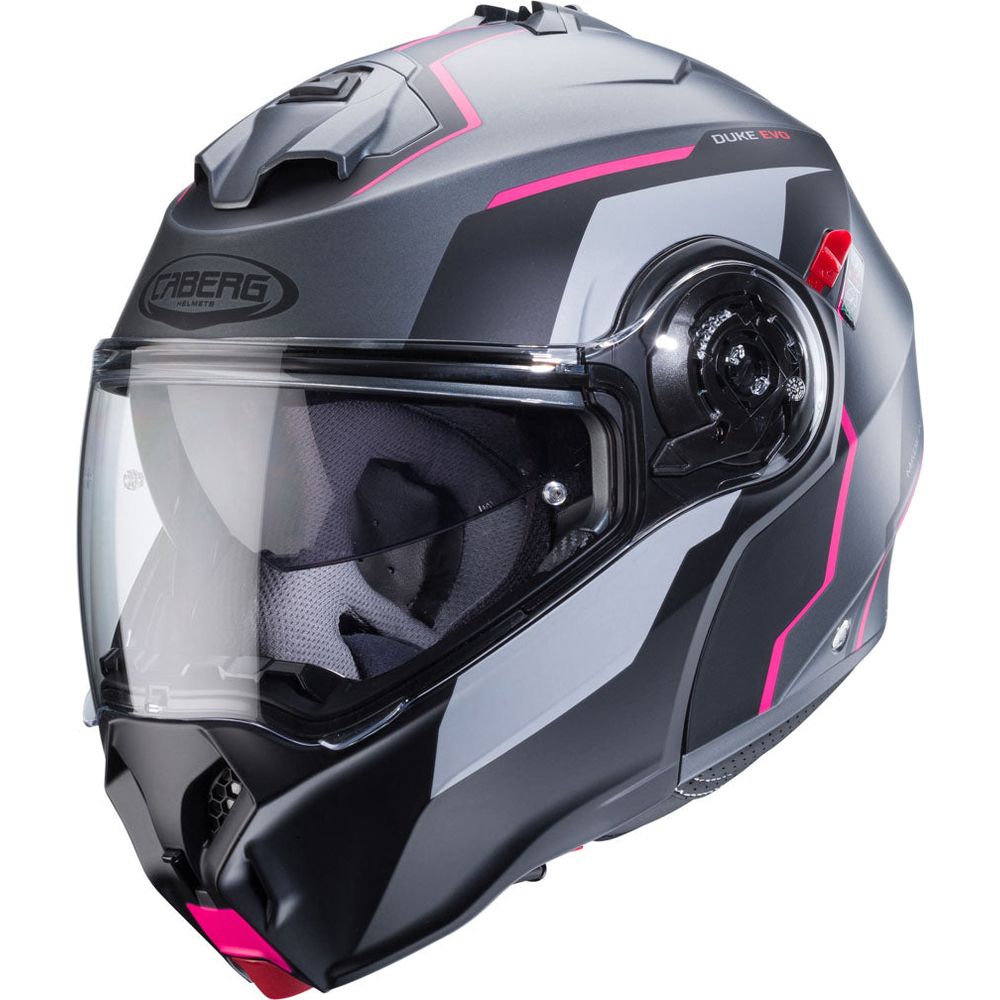 Caberg Duke Evo Move Flip-Up Helmet Matt Gun Metal / Black / Fuchsia