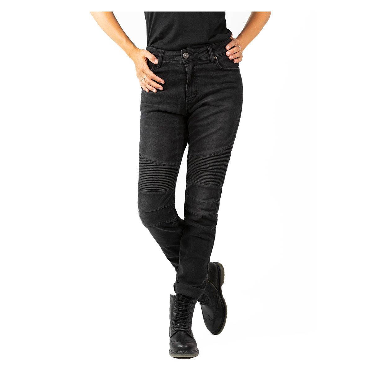 John Doe Betty Biker Ladies Riding Denim Jeans With XTM Fiber Used Black