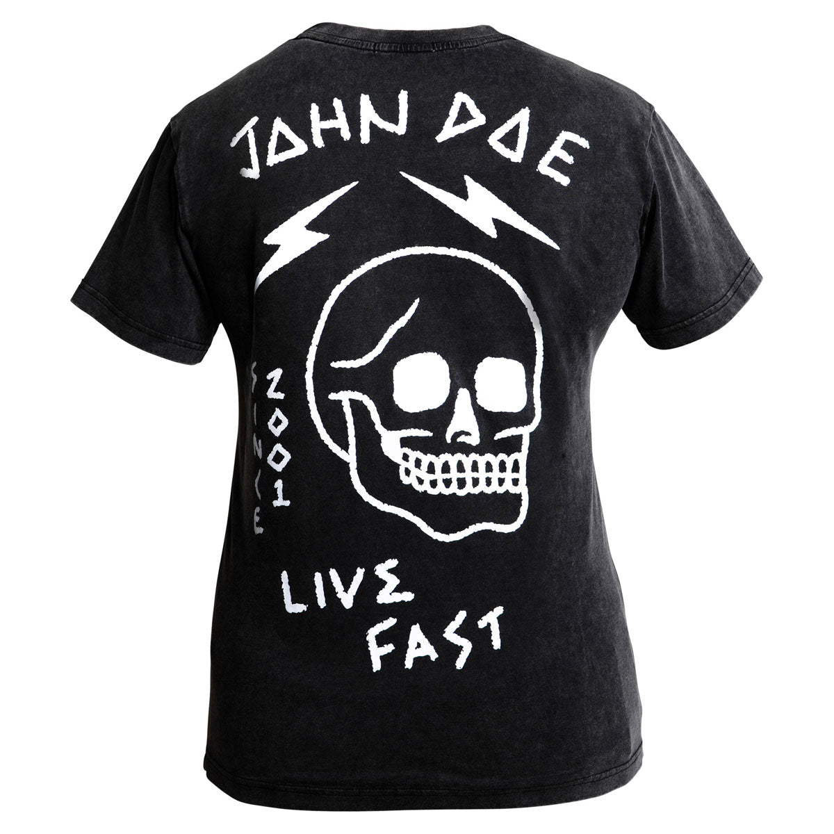 John Doe Live Fast Skull Ladies T-Shirt White Embroidery / Fade Out Black