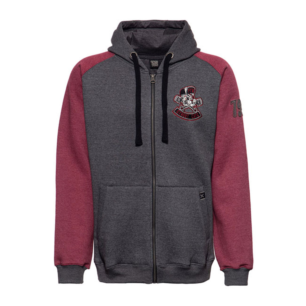 King Kerosin Street Cats Raglan Zip Hoodie Grey / Dark Red