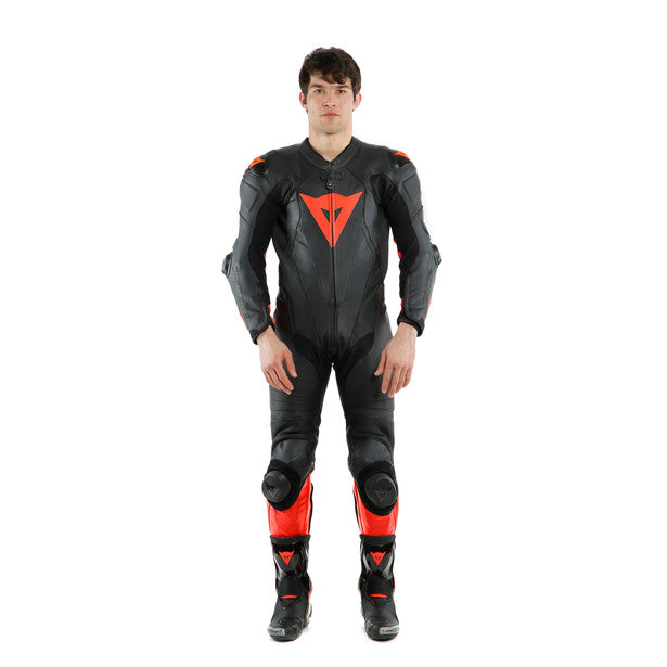 Dainese Laguna Seca 5 One Piece Perforated Leather Suit Black / Fluo Red