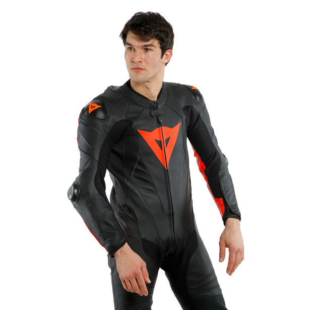 Dainese Laguna Seca 5 One Piece Perforated Leather Suit Black / Fluo Red