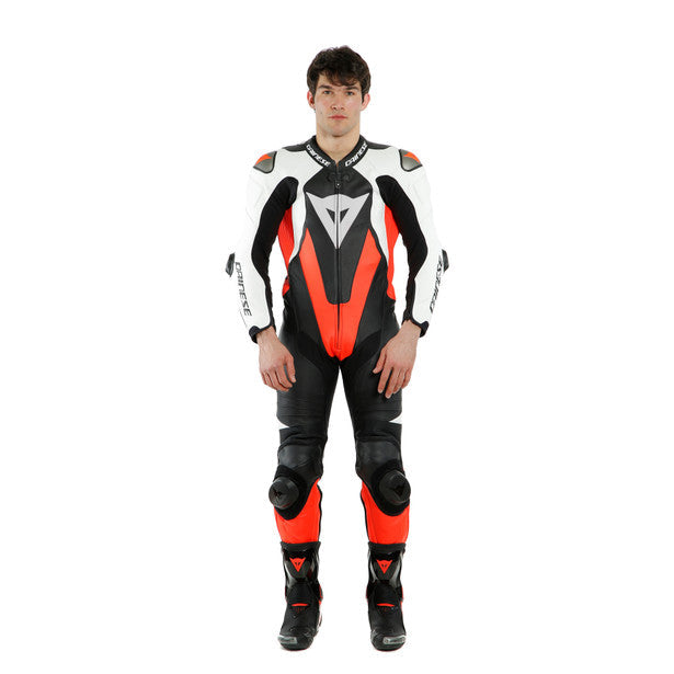 Dainese Laguna Seca 5 One Piece Perforated Leather Suit Black / White / Fluo Red