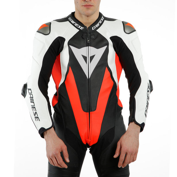 Dainese Laguna Seca 5 One Piece Perforated Leather Suit Black / White / Fluo Red