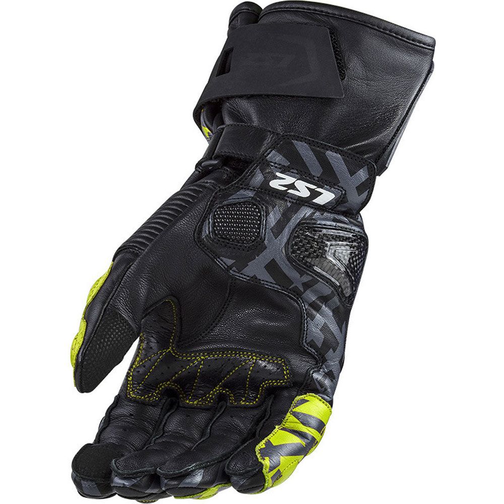 LS2 Feng Racing Leather Gloves Black / Hi-Viz Yellow