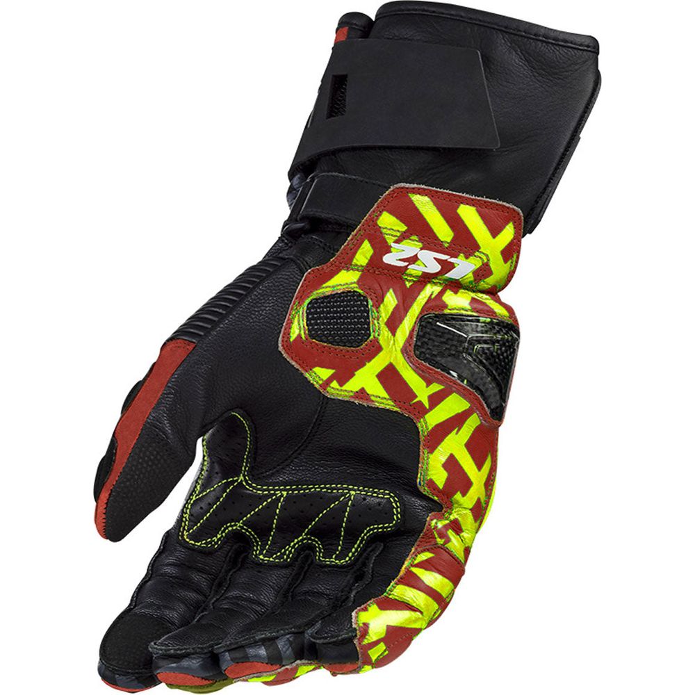 LS2 Feng Racing Leather Gloves Red / Hi-Viz Yellow - FREE UK Shipping, FREE 365 Day Returns | Moto Central