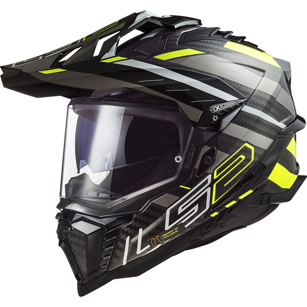 LS2 MX701 Explorer Carbon ECE 22.06 Adventure Helmet Edge Gloss Black / Hi-Viz Yellow