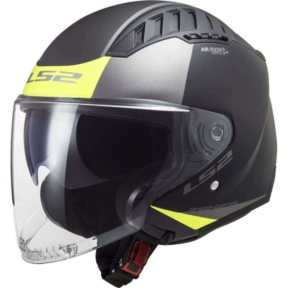 LS2 OF600 Copter Urbane Open Face Helmet Matt Black / Hi-Viz Yellow