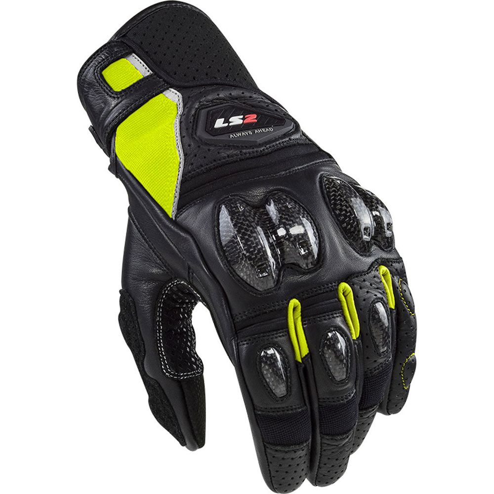 LS2 Spark 2 Leather Gloves Black / Hi-Viz Yellow