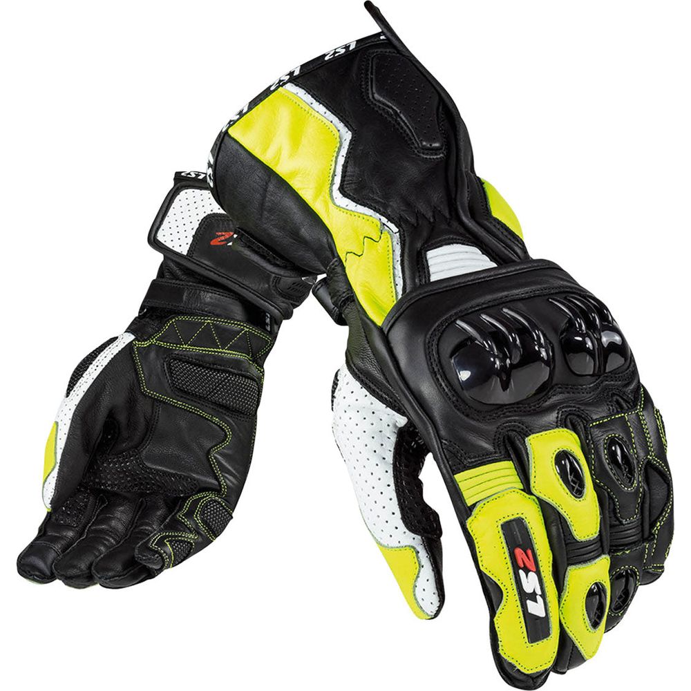 LS2 Swift Racing Leather Gloves Black / Neon Yellow