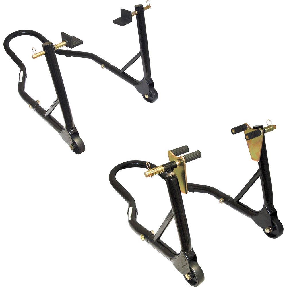 MotoGP Round Tubing Front And Rear Track Paddock Stand Set Black