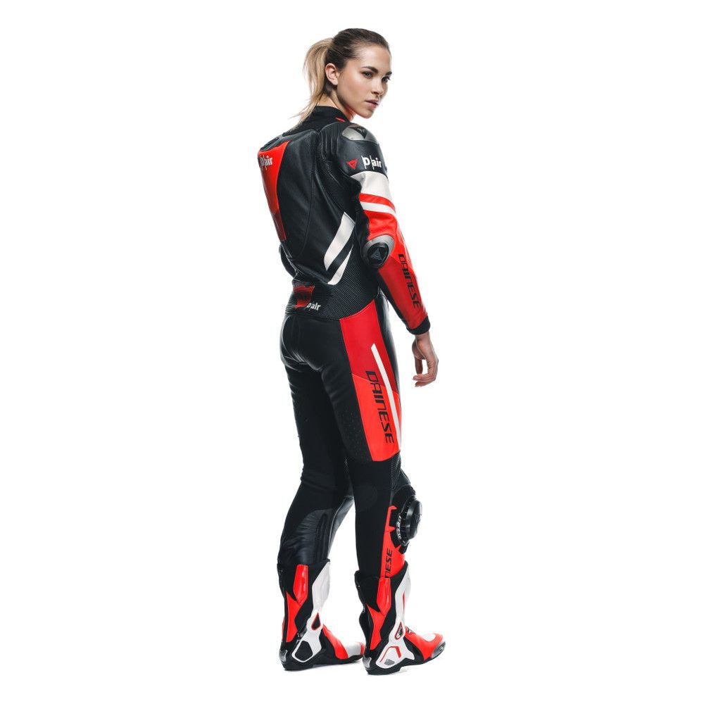 Dainese Misano 3 D-Air Ladies One Piece Perforated Leather Suit Black / Red / Fluo Red