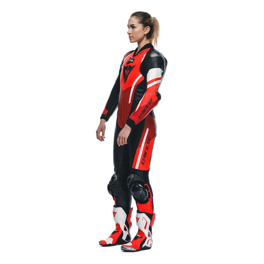 Dainese Misano 3 D-Air Ladies One Piece Perforated Leather Suit Black / Red / Fluo Red