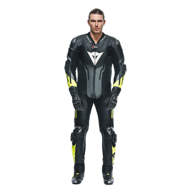 Dainese Misano 3 D-Air One Piece Perforated Leather Suit Black / Anthracite / Fluo Yellow