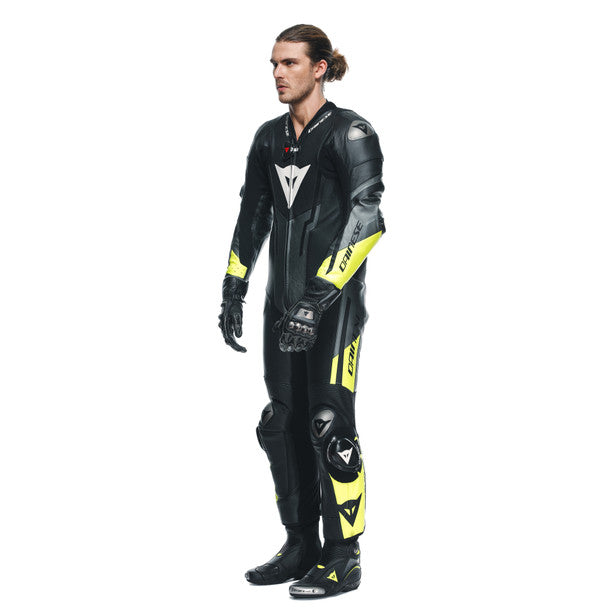 Dainese Misano 3 D-Air One Piece Perforated Leather Suit Black / Anthracite / Fluo Yellow