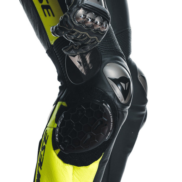 Dainese Misano 3 D-Air One Piece Perforated Leather Suit Black / Anthracite / Fluo Yellow