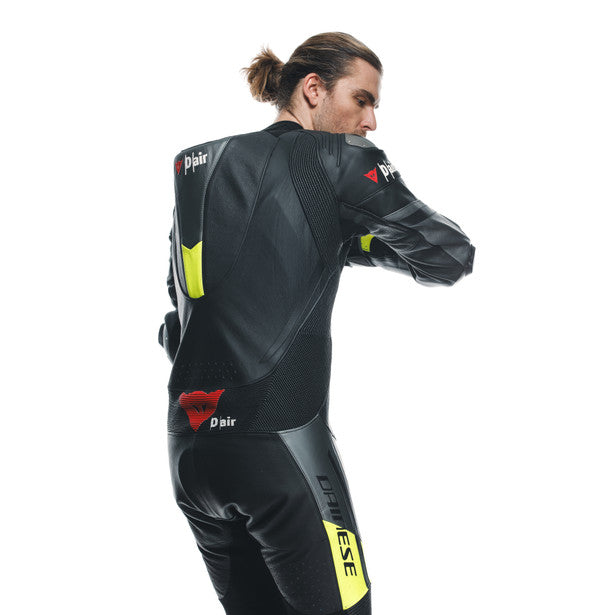 Dainese Misano 3 D-Air One Piece Perforated Leather Suit Black / Anthracite / Fluo Yellow