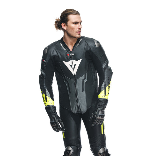 Dainese Misano 3 D-Air One Piece Perforated Leather Suit Black / Anthracite / Fluo Yellow