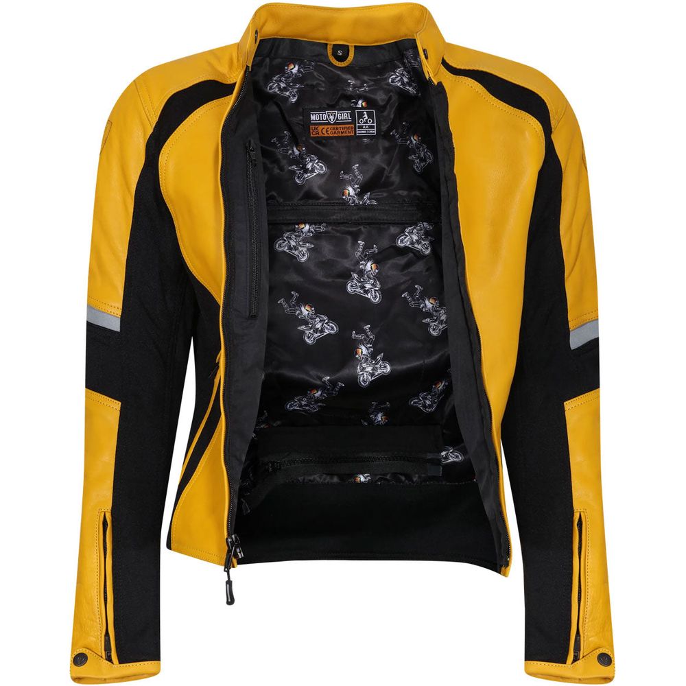 MotoGirl Fiona Ladies Leather Jacket Yellow - FREE UK Shipping, FREE 365 Day Returns | Moto Central