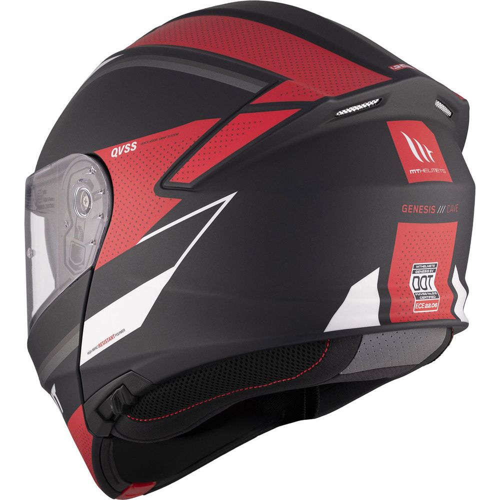 MT Genesis SV Cave A5 Flip-Up Helmet Matt Black / Red - FREE UK Shipping, FREE 365 Day Returns | Moto Central