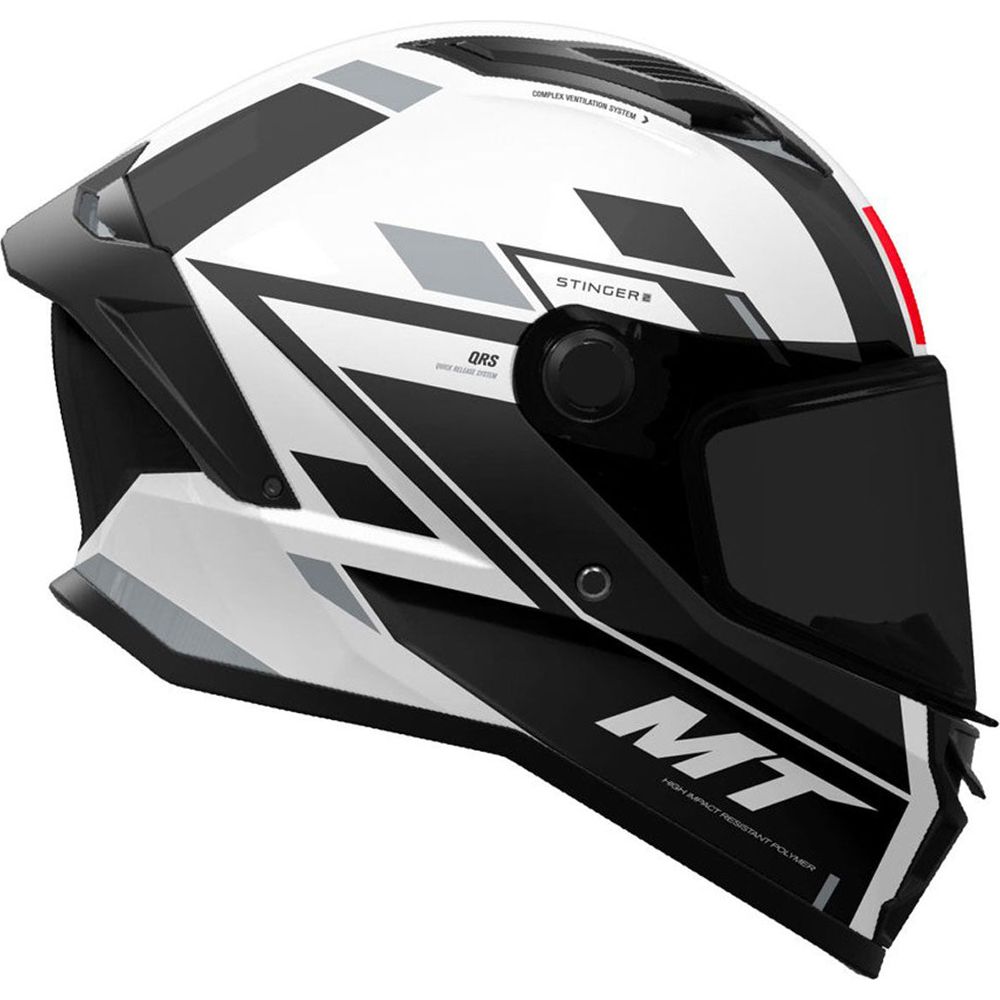 MT Stinger 2 Zivze A2 Full Face Helmet Gloss Black / White - FREE UK Shipping, FREE 365 Day Returns | Moto Central