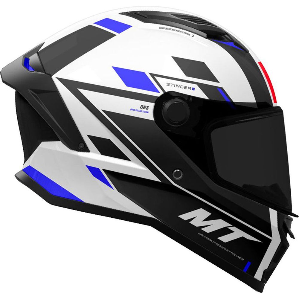 MT Stinger 2 Zivze A7 Full Face Helmet Gloss Black / White / Blue - FREE UK Shipping, FREE 365 Day Returns | Moto Central