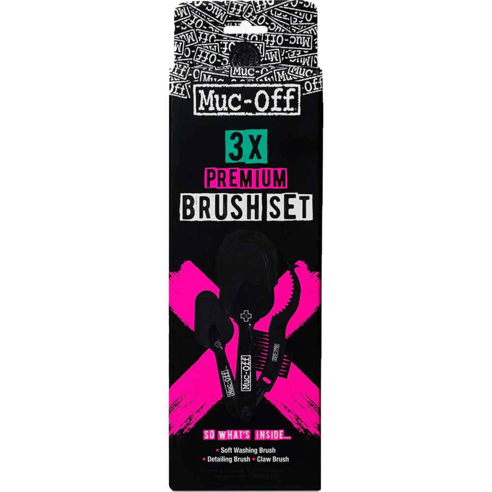 Muc-Off Premium Cleaning Brush Set Black - Pack Of 3  - FREE UK Shipping, FREE 365 Day Returns | Moto Central