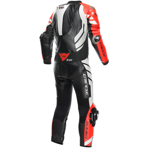 Dainese Mugello 3 D-Air One Piece Perforated Leather Suit Black / Fluo Red / White