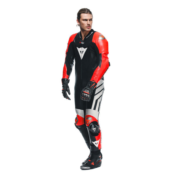 Dainese Mugello 3 D-Air One Piece Perforated Leather Suit Black / Fluo Red / White