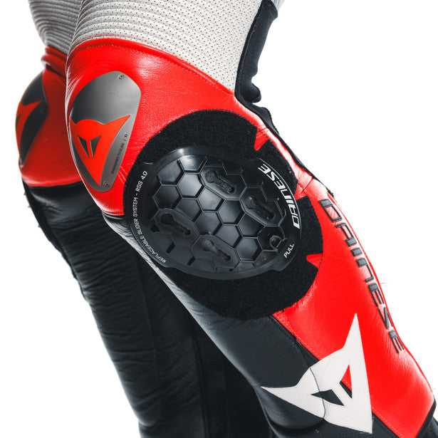 Dainese Mugello 3 D-Air One Piece Perforated Leather Suit Black / Fluo Red / White