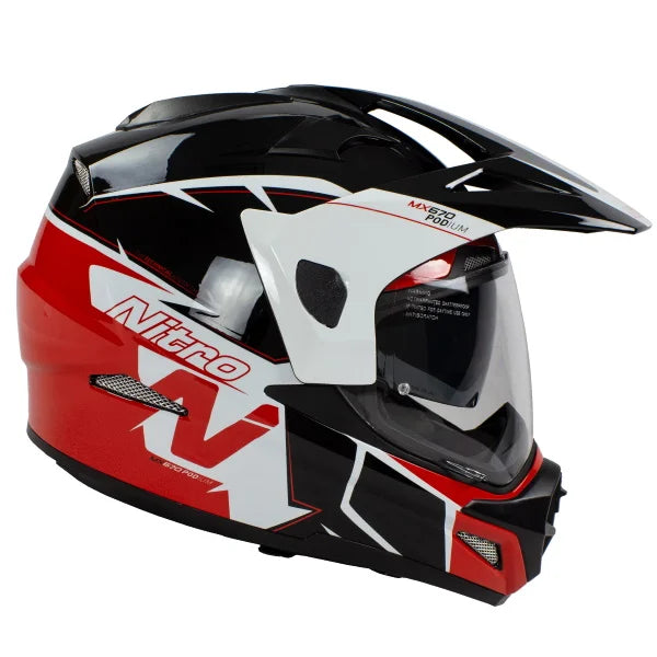 Nitro MX670 DVS Podium Pinlock Ready Adventure Helmet White / Black / Red - FREE UK Shipping, FREE 365 Day Returns | Moto Central