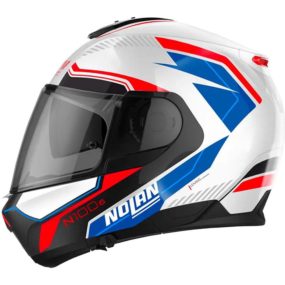 Nolan N100-6 Surveyor N-Com Modular Flip-Up Helmet Metal White / Blue / Red  - FREE UK Shipping, FREE 365 Day Returns | Moto Central