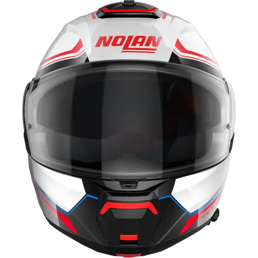 Nolan N100-6 Surveyor N-Com Modular Flip-Up Helmet Metal White / Blue / Red  - FREE UK Shipping, FREE 365 Day Returns | Moto Central