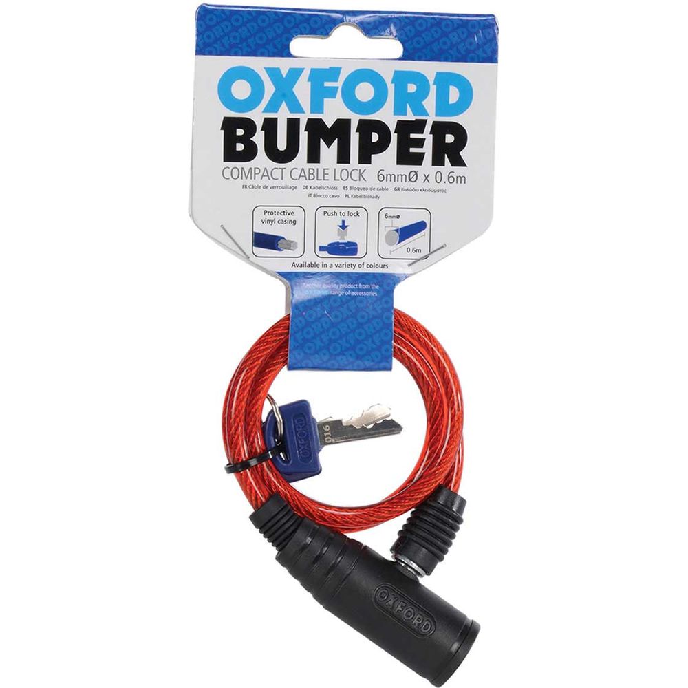 Oxford Bumper Cable Lock Red - 600 mm x 6 mm - FREE UK Shipping, FREE 365 Day Returns | Moto Central