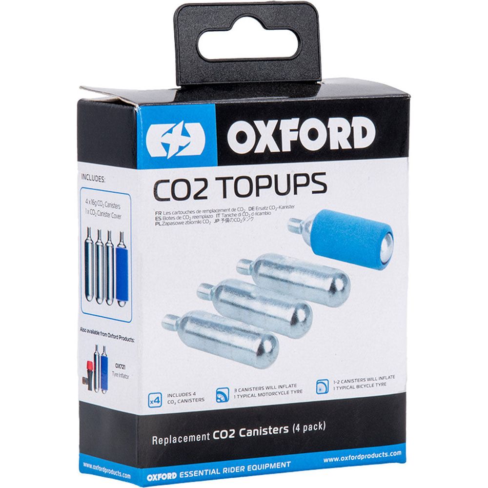 Oxford CO2 Topup Canisters Silver For Tyre Repair & Inflator Kit - Pack Of 4