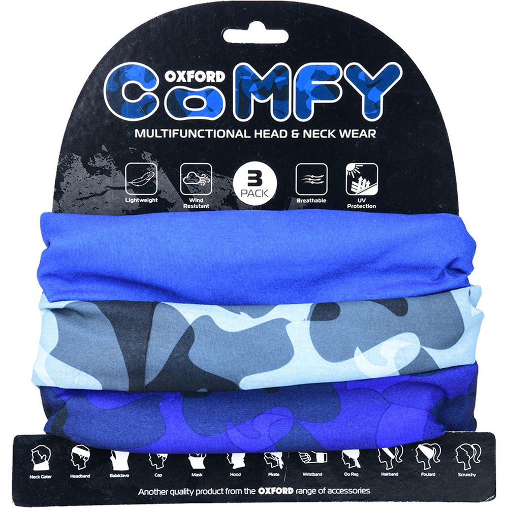 Oxford Comfy Multifunctional Head & Neckwear Havoc Blue - Pack Of 3