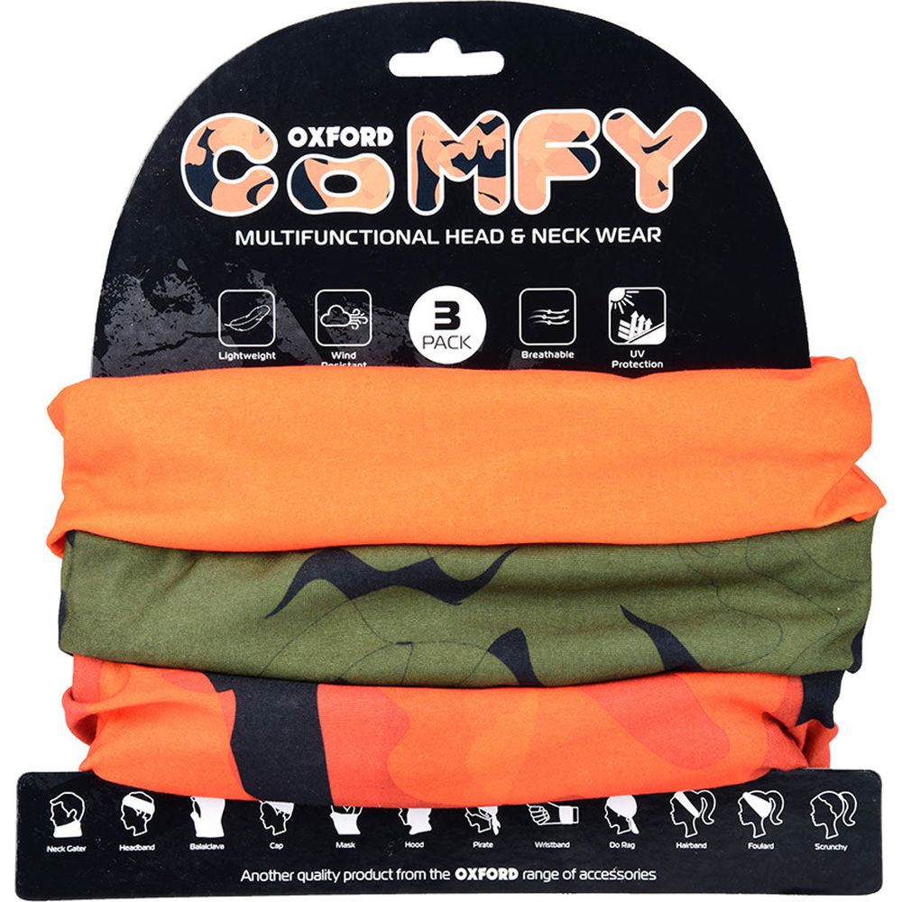 Oxford Comfy Multifunctional Head & Neckwear Havoc Orange - Pack Of 3