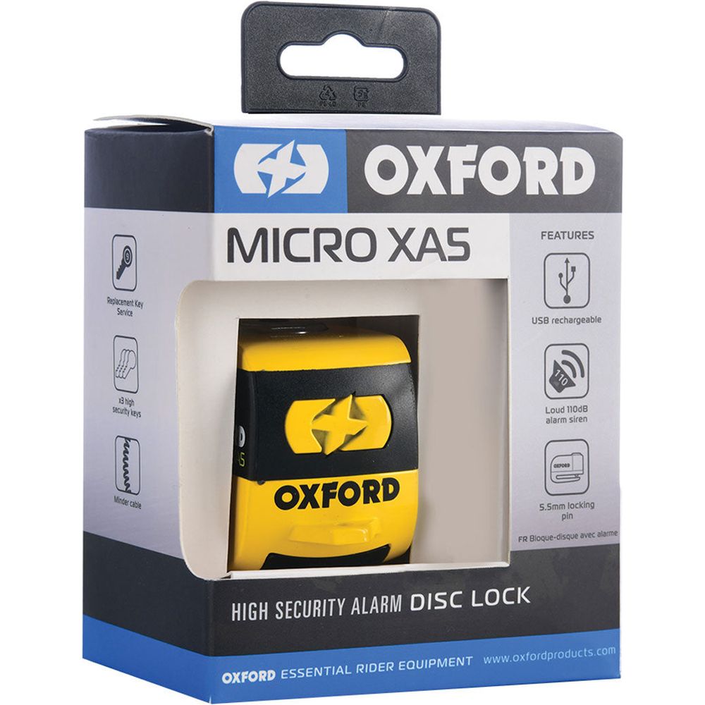 Oxford Micro XA5 Alarm Disc Lock Yellow / Black - FREE UK Shipping, FREE 365 Day Returns | Moto Central