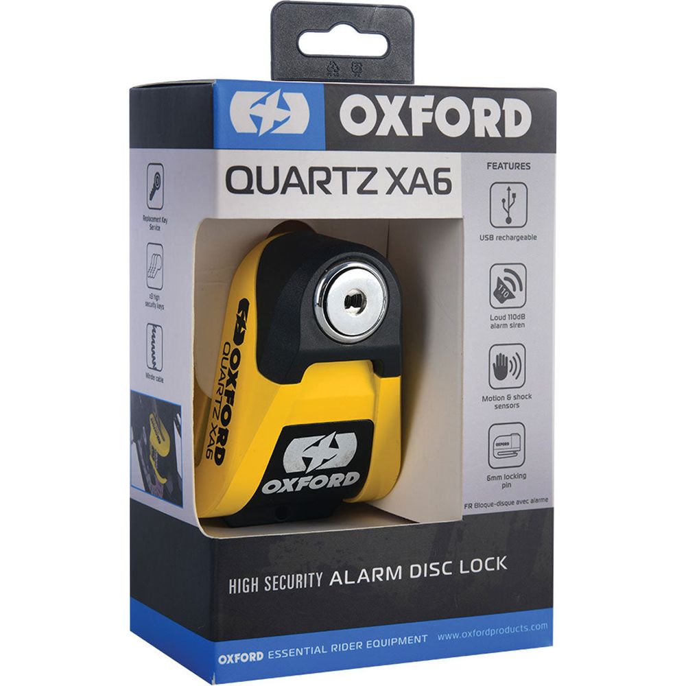 Oxford Quartz XA6 Alarm Disc Lock Yellow / Black - FREE UK Shipping, FREE 365 Day Returns | Moto Central